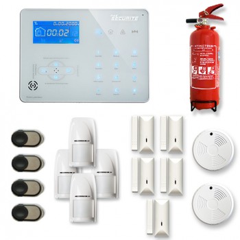 Alarme maison sans fil ICE-B 4 à 5 pièces mouvement + intrusion + détecteur de fumée + extincteur Alarme maison sans fil ICE-B 4 à 5 pièces mouvement + intrusion + détecteur de fumée + extincteur