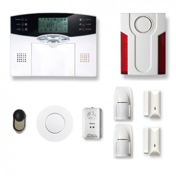 Alarme maison sans fil 1 à 2 pièces MN mouvement + intrusion + détecteur de fumée + gaz + sirène extérieure
