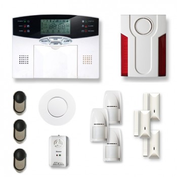 Alarme maison sans fil 3 à 4 pièces MN mouvement + intrusion + détecteur de fumée + gaz + sirène extérieure