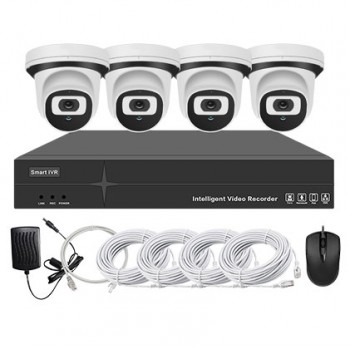 Système vidéosurveillance NVR POE 4 canaux + 4 dômes intelligents + câbles offerts