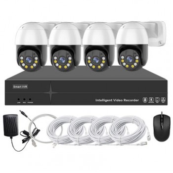 Système vidéosurveillance NVR POE 4 canaux + 4 caméras motorisées intelligentes + câbles offerts