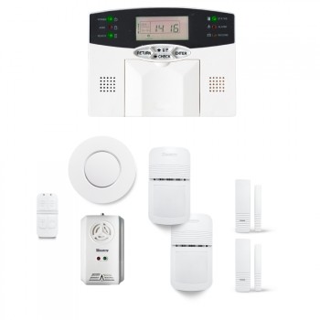 Alarme maison sans fil 1 &agrave; 2 pi&egrave;ces MN mouvement + intrusion + d&eacute;tecteur de fum&eacute;e + gaz