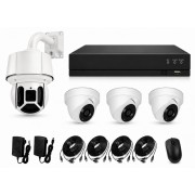 Système vidéosurveillance "entrepôt" XVR 4 canaux + 3 dômes + 1 Speed dôme + câbles offerts