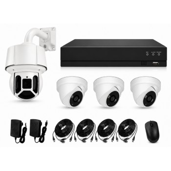 Syst&egrave;me vid&eacute;osurveillance "entrep&ocirc;t" XVR 4 canaux + 3 d&ocirc;mes + 1 Speed d&ocirc;me + c&acirc;bles offerts